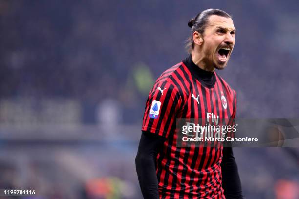 Zlatan Ibrahimovic of Ac Milan celebrate during the the Serie A match between Fc Internazionale and Ac Milan. Fc Internazionale wins 4-2 over Ac...