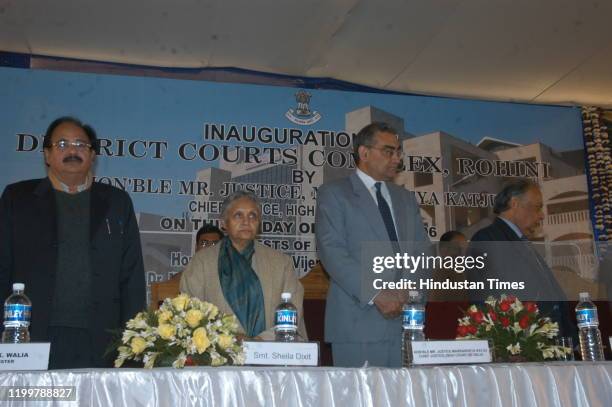 Delhi CM Sheila Dixit with Chief Justice of the Delhi High Court Markandey Katju and others, during the inauguration of District Courts Rohini, on...