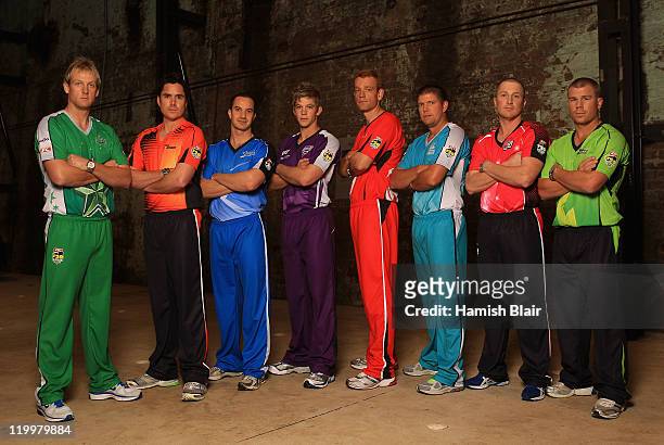 Big Bash Captains Cameron White of the Melbourne Stars, Marcus North of the Perth Scorchers, Michael Klinger of the Adelaide Strikers, Tim Paine of...