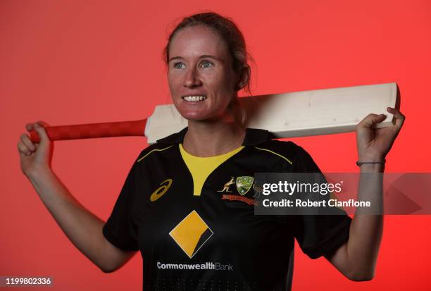 Beth Mooney of Australia poses during the Australian Women's T20 World Cup squad announcement at Junction Oval on January 16, 2020 in Melbourne,...