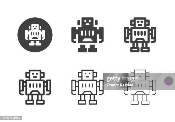 robot icons - multi series - robot arm computer chip stock illustrations