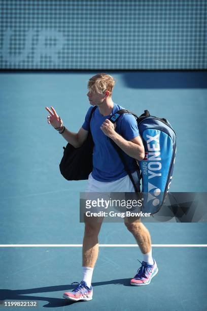 Denis Shapovalov of Canada leaves the court after losing to Ugo Humbert of France during day four of the 2020 ASB Classic at ASB Tennis Centre on...