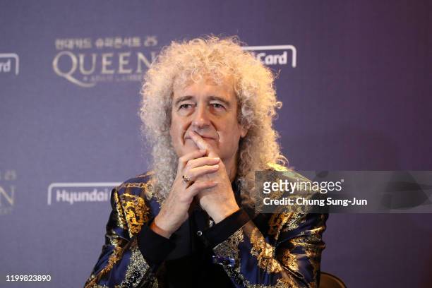 Brian May of Queen attends the press conference ahead of the Rhapsody Tour at Conrad Hotel on January 16, 2020 in Seoul, South Korea. The band Queen...