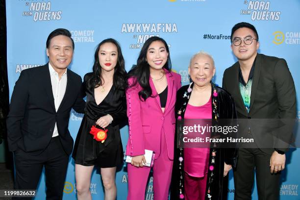 Wong, Teresa Hsiao, Awkwafina, Lori Tan Chinn, and Bowen Yang attend Comedy Central's "Awkwafina is Nora From Queens" Premiere Party at Valentine...