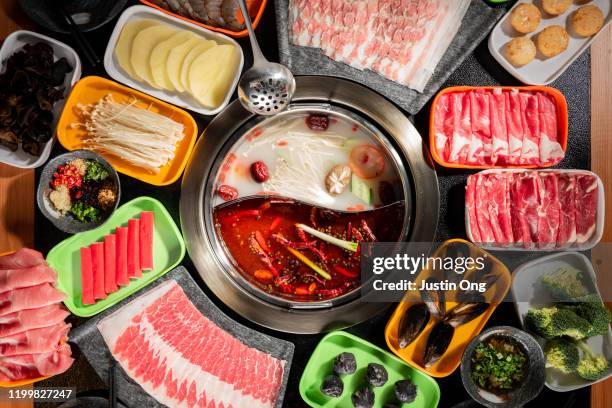 traditional hotpot soup with ingredients - nabe stock pictures, royalty-free photos & images