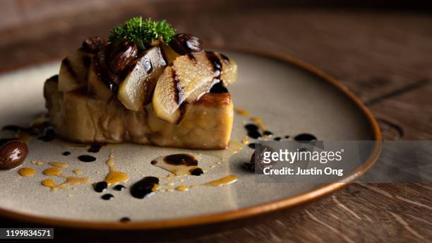 foie gras with fruits french food - foie gras photos et images de collection