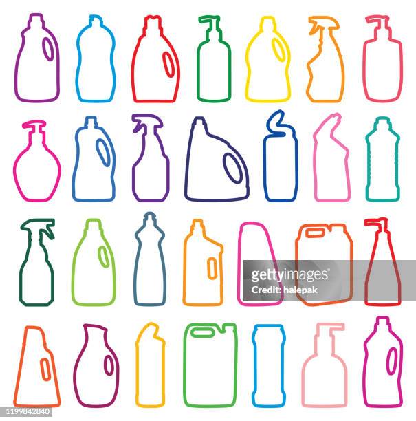 ilustraciones, imágenes clip art, dibujos animados e iconos de stock de siluetas de botellas de detergente - producto de limpieza