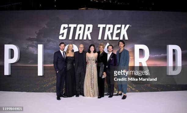 Harry Treadaway, Jeri Ryan, Sir Patrick Stewart, Isa Briones, Michelle Hurd, Jonathan Del Arco and Evan Evagora attend the "Star Trek Picard" UK...