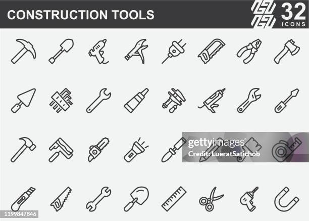 konstruktionswerkzeuge liniensymbole - klinge stock-grafiken, -clipart, -cartoons und -symbole