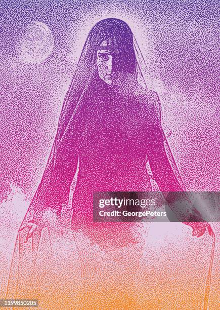 gothic woman with moon and mist - low light stock illustrations