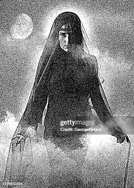 gothic woman with moon and mist - wizard stock illustrations