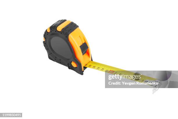 tape measure isolated on white background - meter length stock pictures, royalty-free photos & images