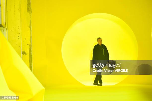 Fashion designer Raf Simons walks the runway during the Raf Simons Menswear Fall/Winter 2020-2021 show as part of Paris Fashion Week on January 15,...