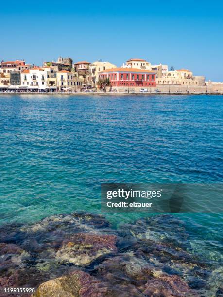 chania, old venetian harbour, crete - herakleion stock pictures, royalty-free photos & images