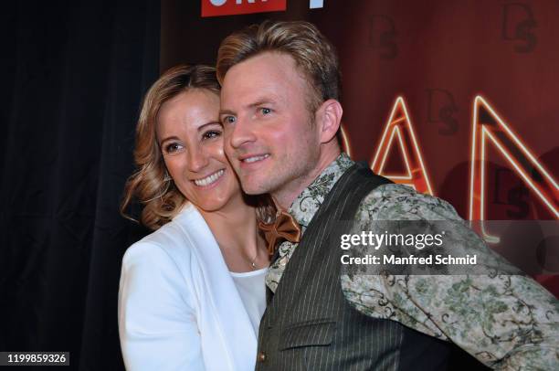 Michaela Kirchgasser and Willi Gabalier pose during the "Dancing Stars" kick-off event at Ballsaal Wien on February 10, 2020 in Vienna, Austria.