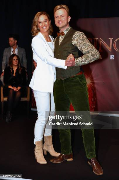 Michaela Kirchgasser and Willi Gabalier pose during the "Dancing Stars" kick-off event at Ballsaal Wien on February 10, 2020 in Vienna, Austria.