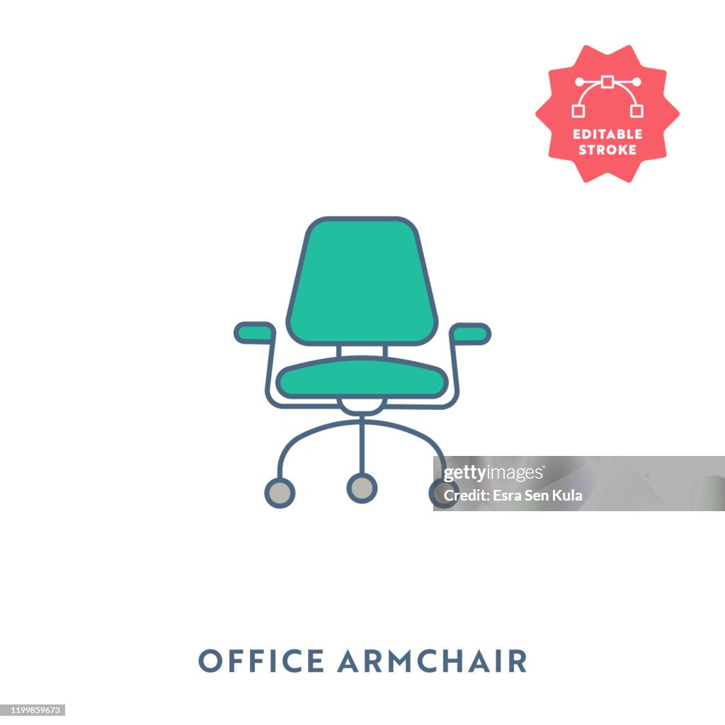 Office Armchair Flat Icon with Editable Stroke and Pixel Perfect.