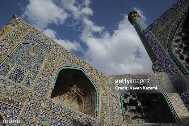 General view of exteriors of Shah Mosque situated on the south corner of Naqsh-e Jahan Square in Isfahan, Iran. The Shah Mosque or Masjed-e Shah,...