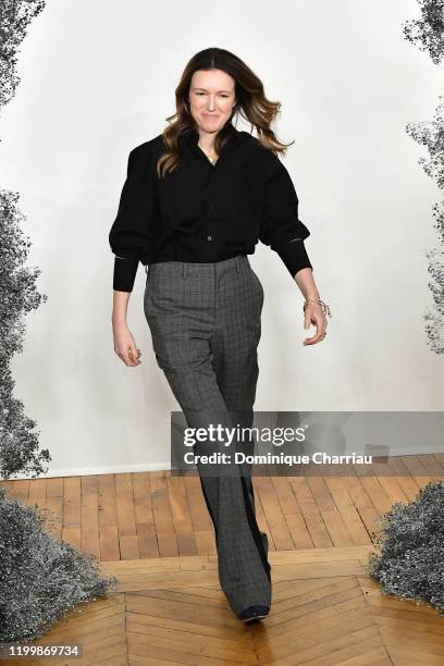 Designer Clare Waight Keller walks the runway during the Givenchy Menswear Fall/Winter 2020-2021 show as part of Paris Fashion Week on January 16,...