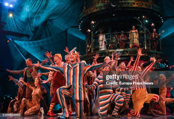 Acrobats of 'Kooza' by Cirque Du Soleil dress rehearsal on January 15, 2020 in Seville, Spain.