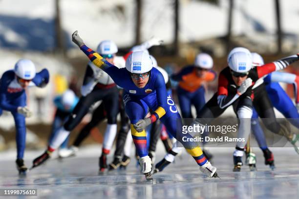 Diego Amaya Martinez of Colombia competes in Men's Semi Final 1 Mass Start in speed skating during day 7 of the Lausanne 2020 Winter Youth Olympics...