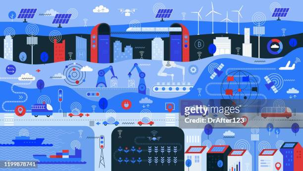 future is here - manufacturing equipment stock illustrations