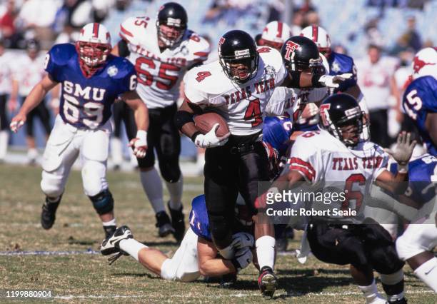 Byron Hanspard, Running Back for the Texas Tech Red Raiders runs the ball during the NCAA Southwest Conference college football game against the...