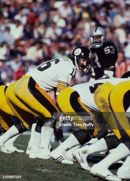 Mark Malone, Quarterback for the Pittsburgh Steelers calls the play during the American Football Conference West game against the Los Angeles Raiders...