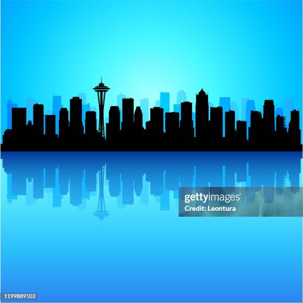 seattle (all buildings are complete and moveable) - seattle skyline night stock illustrations