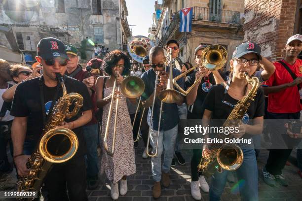 Troy "Trombone Shorty" Andrews participates in a New Orleans second line conga in Old Havana on January 15, 2020 in Havana, Cuba.