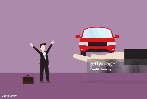 a car salesperson gives a car to a businessman - financial advisor stock illustrations