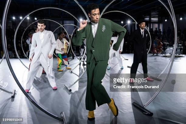 Models walk the runway during the Issey Miyake Men Menswear Fall/Winter 2020-2021 show as part of Paris Fashion Week on January 16, 2020 in Paris,...
