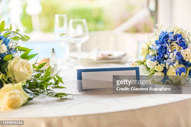 close up of a wedding invitation on a wedding set, lombardy, italy - marriage italian style stock pictures, royalty-free photos & images