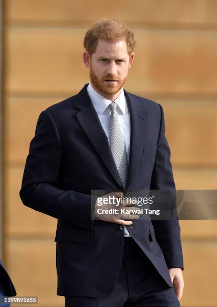 Prince Harry, Duke of Sussex hosts the Rugby League World Cup 2021 draws for the men's, women's and wheelchair tournaments at Buckingham Palace on...
