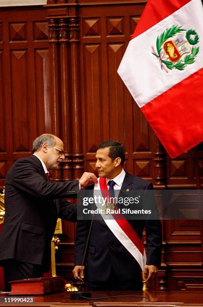 Ollanta Humala takes office as president in Peru on July 28, 2011 in Lima, Peru. He was elected as the new Peruvian president after winning the...