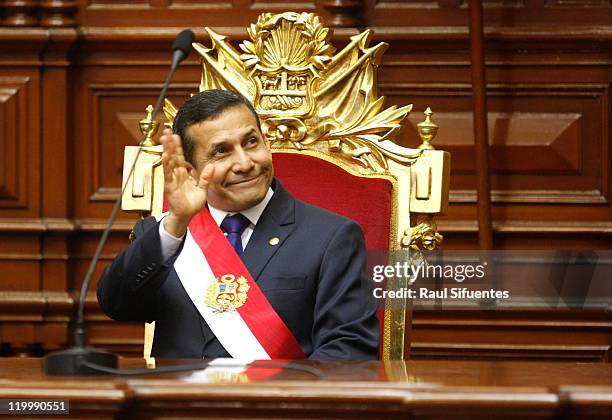 Ollanta Humala takes office as president in Peru on July 28, 2011 in Lima, Peru. He was elected as the new Peruvian president after winning the...