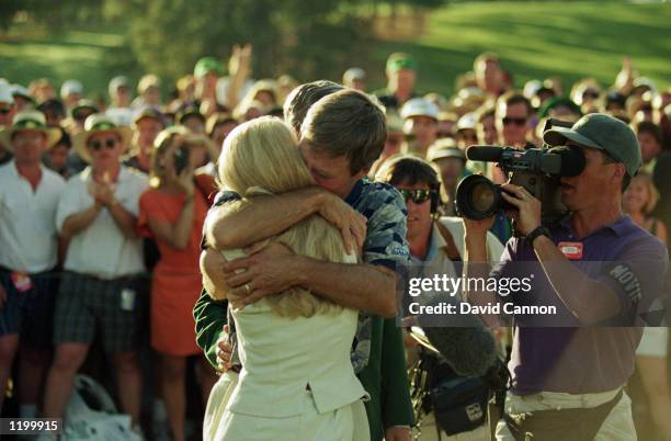 Ben Crenshaw of the USA embraces wife Julie after victory in the US Masters at the Augusta National Golf Club in Augusta, Georgia, USA on April 9,...