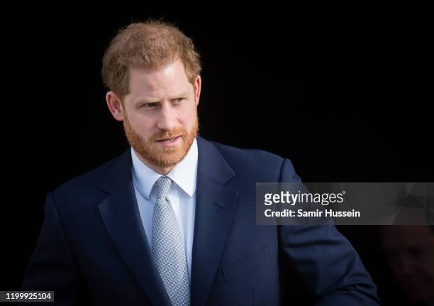 Prince Harry, Duke of Sussex hosts the Rugby League World Cup 2021 draws for the men's, women's and wheelchair tournaments at Buckingham Palace on...