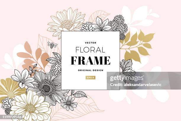 ilustraciones, imágenes clip art, dibujos animados e iconos de stock de marco floral moderno - floral pattern