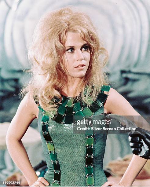 Jane Fonda, US actress, in a publicity portrait issued for the film, 'Barbarella', 1968. The science fiction film, directed by Roger Vadim , starred...