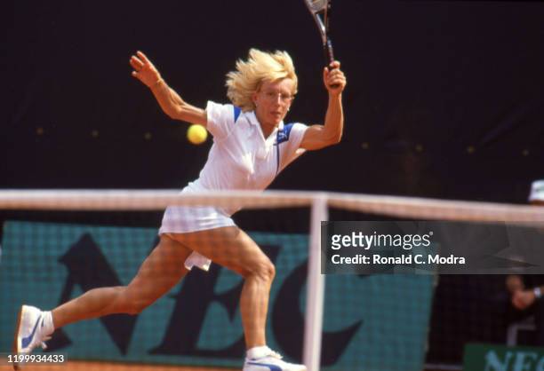 Federation Cup: USA Martina Navratilova in action during tournament at Czech Lawn Tennis Club. Prague, Czechoslovakia 7/23/1986 CREDIT: Ronald C....
