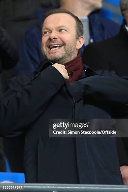 Man Utd Chief Executive Ed Woodward looks on during the Carabao Cup Semi Final match between Manchester City and Manchester United at the Etihad...