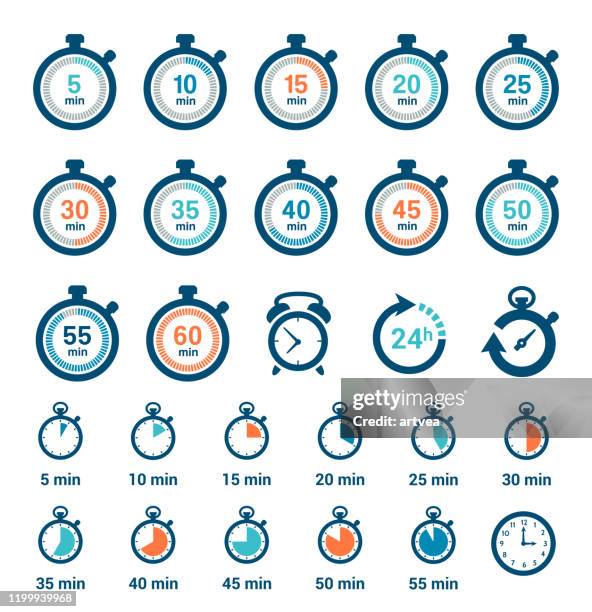 illustrazioni stock, clip art, cartoni animati e icone di tendenza di set di icone orologio - timing