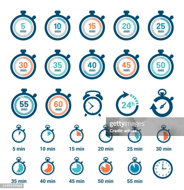 time clock icons set - instrument of time stock illustrations