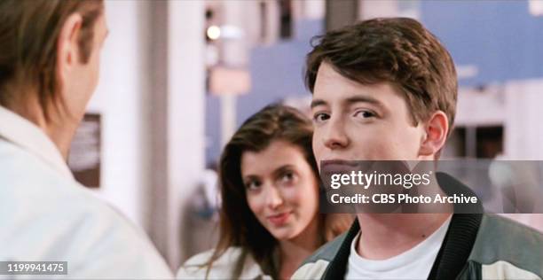 The movie "Ferris Bueller's Day Off", written and directed by John Hughes. Seen here from left, center, Mia Sara as Sloane Peterson and Matthew...