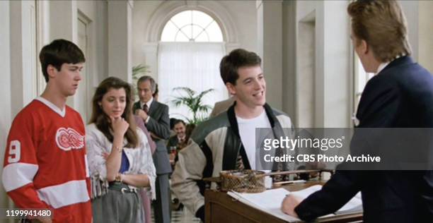 The movie "Ferris Bueller's Day Off", written and directed by John Hughes. Seen here in foreground from left, Alan Ruck as Cameron Frye, Mia Sara as...