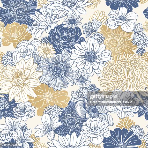 nahtlose blumenmuster - floral pattern stock-grafiken, -clipart, -cartoons und -symbole