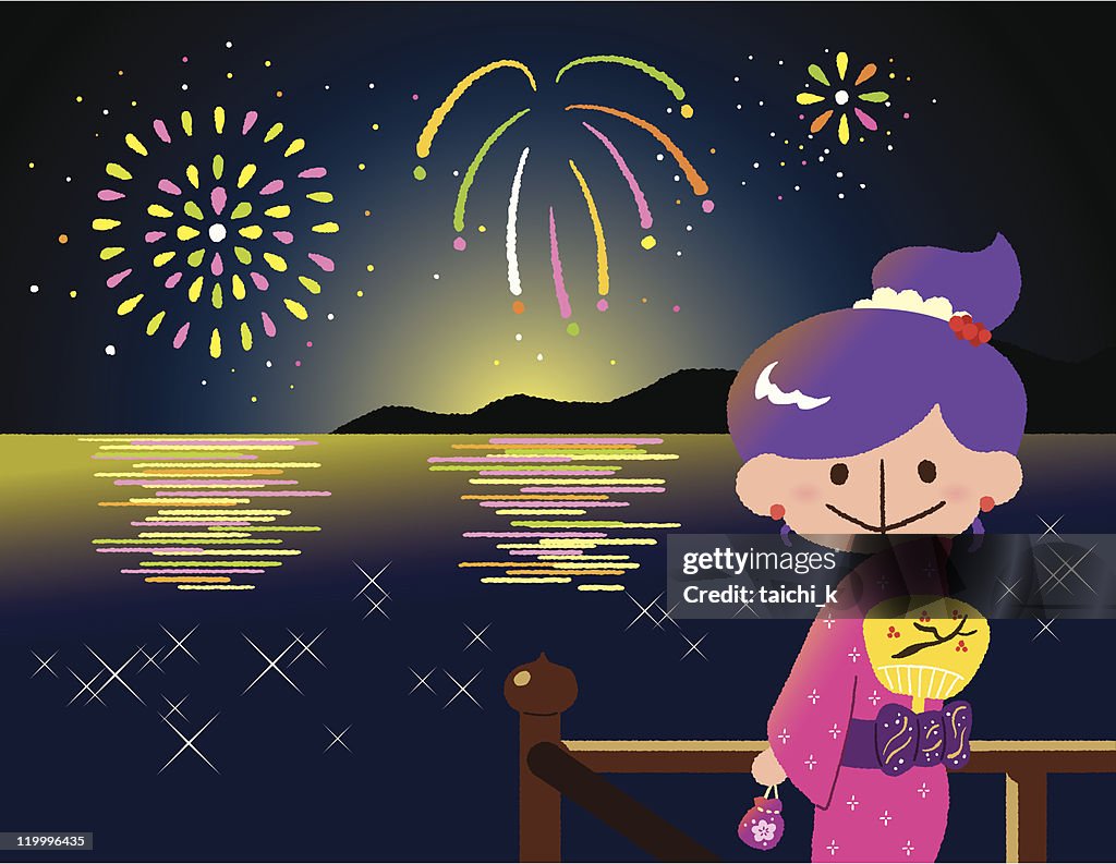Kimono girl and firework