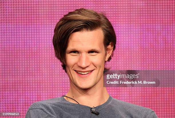 Actor Matt Smith speaks during the 'Doctor Who' panel during the BBC America portion of the 2011 Summer TCA Tour held at the Beverly Hilton on July...