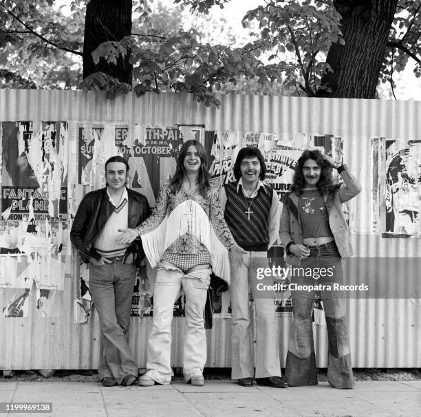 British heavy metal band Black Sabbath L-R Bill Ward, Ozzy Osbourne, Tony Iommi, and Geezer Butler pose for a portrait in 1975 in London, UK.